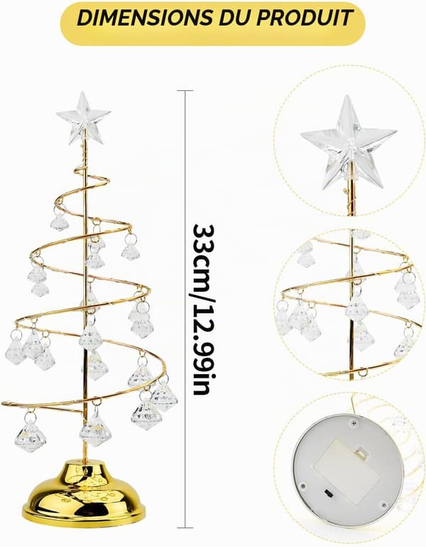 Kristall-julgransslinga, 33 cm bordsjulgransdekoration lämplig för bröllop och vinter (guld).
