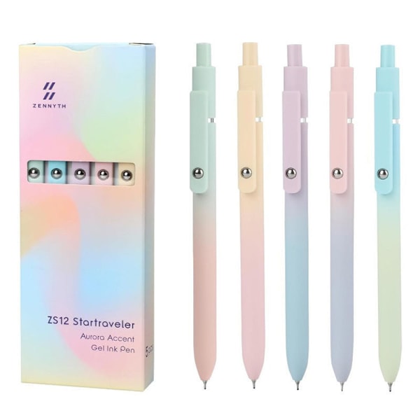 Gel Penne, 5 stk. 0,5 mm sorte blækpenne med silikonegreb, metalclips, indtrækkelige