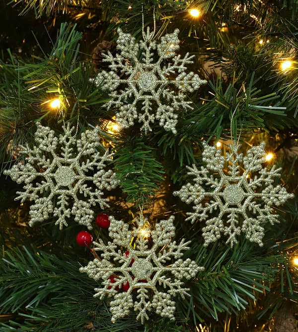 12-10cm Glitter Snøflak Hengende Pynt Pakke - Julepynt