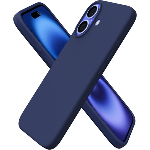 iPhone 16 Cover 6.1\", Tynd Flydende Silikone 3 Lag Fuld Dækket Blød Gel Gummi 16 Telefoncovers Cover 6.1 tommer - Navy Blå