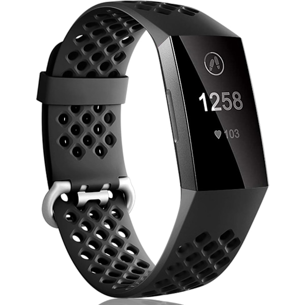 Kompatibel med Fitbit Charge 3/ Charge 4 reim, justerbar sportsreim i silikon, for Fitbit Charge 3 SE, Small, svart
