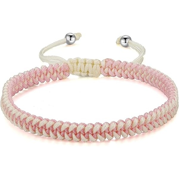 Punottu köysirannekoru naisille miehille, tytöille pojille syntymäpäivä ystävyys pariskunta lahjat käsintehdyt korut Pink-white