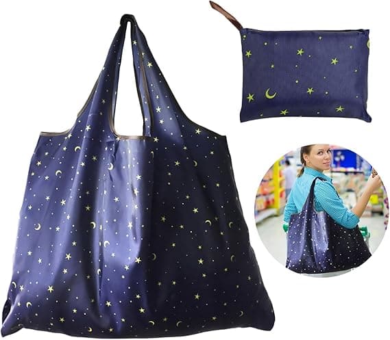 Sammenleggbar handlepose, stor tote bag, gjenbrukbar Oxford-stoffpose, utendørs handlepose, 40 x 40 cm