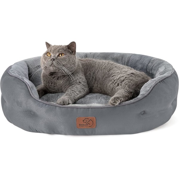 Store Katte Senger - 63x53x20cm Rund Vaskbar Hundeseng for Små Hunder, Kjæledyrseng for Liten Hund og Valp med Sklisikker Bunn