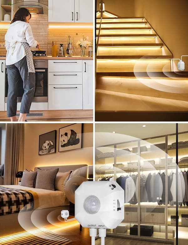 LED-belysning för garderob med rörelsesensor, USB-anslutning, varmt vitt, trappbelysning, garderobsbelysning, 3 m, ingen app