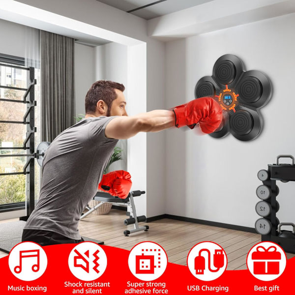 14,6×13 tum Väggmonterad Smart Bluetooth Musikboxningsmaskin med LED-display & Justerbart Ljus, Väggmål Musikboxare, för Vuxen