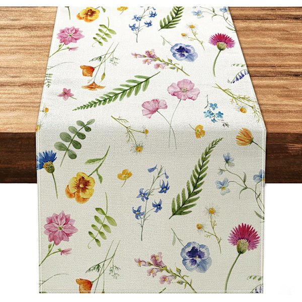 Bordløper 33x 180 cm Vår Sommer Planter Blomster Bordløper Sesongbasert Borddekorasjon Rustikk Gårdsbordløper