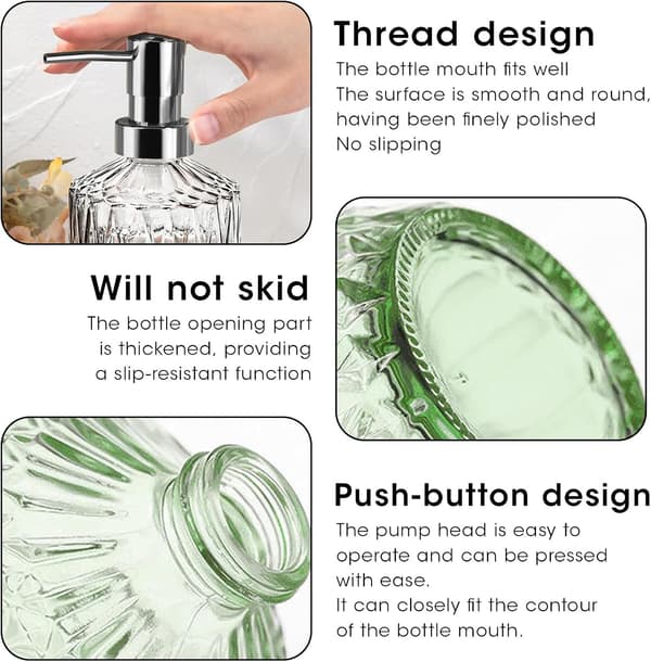 2-delt sæbedispenser sæt i glas til køkken, 400 ml, genopfyldelig badeværelsessæbedispenser, velegnet til opvaskemiddel, shampoo og lotion