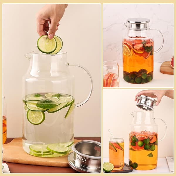 2000 ml glaskanna med lock, 2 L juice- och iste-dryckkaraff med lock