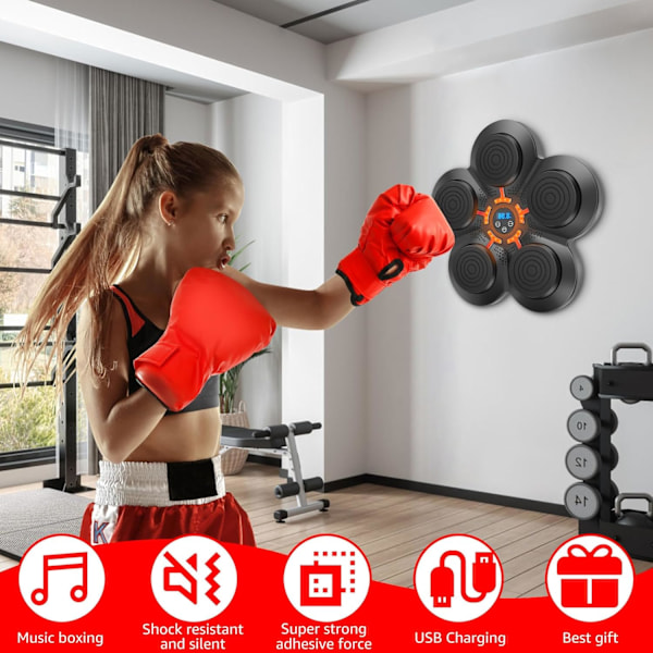 14,6×13 tum Väggmonterad Smart Bluetooth Musikboxningsmaskin med LED-display & Justerbart Ljus, Väggmål Musikboxare, för Barn
