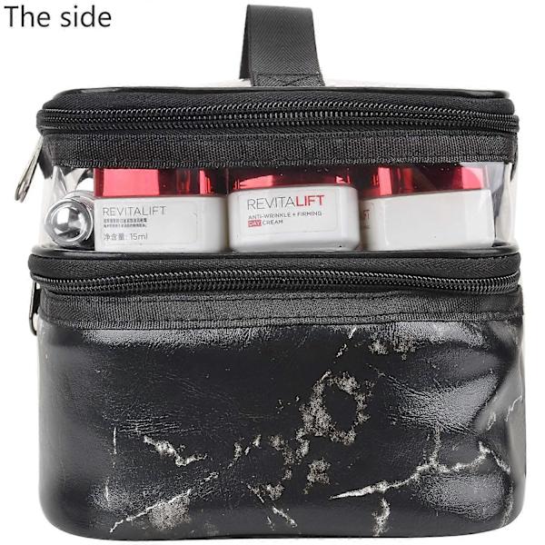 Makeup Tasker Dobbelt Lag Rejse Kosmetik Tasker Makeup Organizer Toilet Tasker (Sort marmor)
