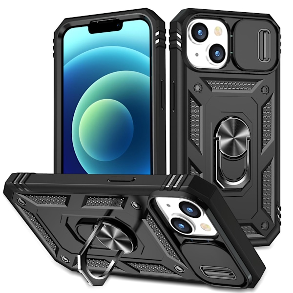 Iskunkestävä kova suojakotelo linssinsuojalla, yhteensopiva iPhone 14 / 13 6.1:lle