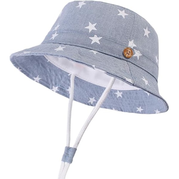 Vauvan aurinkohattu taaperolle, aurinkosuoja, eläinlakki, unisex, kesäinen ämpärihattu leukahihnalla, UPF 50+ Blue background XL