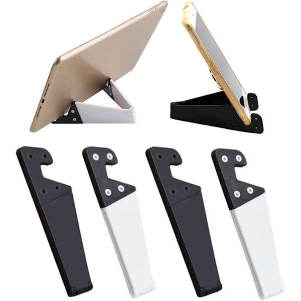 4 stk. Foldbar Mobiltelefonholder, V-formet Universal Lomme Mobiltelefonholder, Bærbar Vertikal og Horisontal (Sort & Hvid)