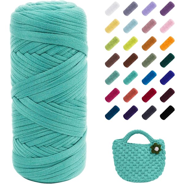 400g Elastiskt Tyg Garn för Stickning av T-shirt, Tjockt Virkgarn, för Virkade Väskor/Korgar/Mattor, DIY-Hantverk peacock green
