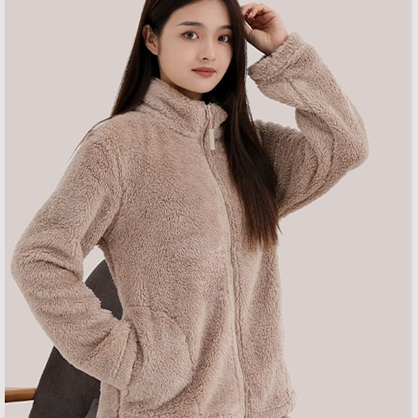 Kvinnors fluffiga pyjamas set kvarts dragkedja fleece 2 delar Sherpa pullover byxor set fuzzy sovkläder, rosa S (80 catties - 110 catties)