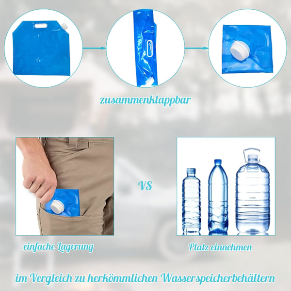 Vikbar vattenpåse 10 liter lämplig för nödsituationer, camping, BPA-fri