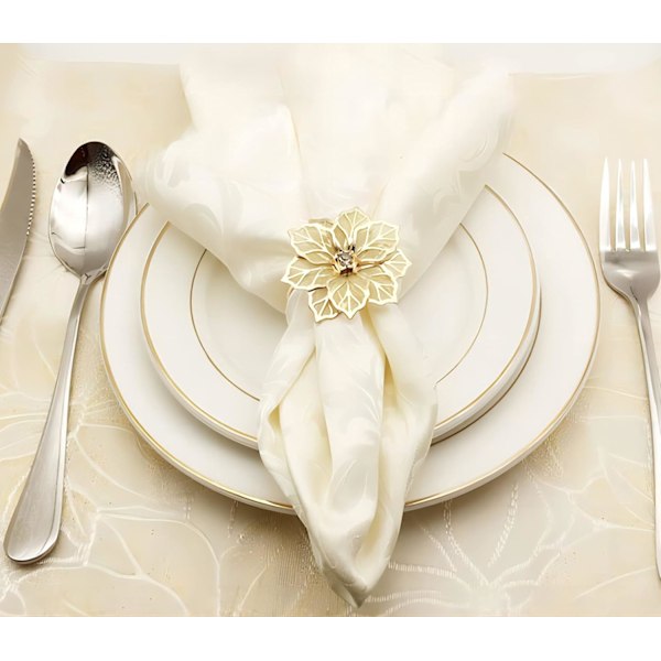 Blomster Servett Ringar Set om 6, Uthållig Blommig Servetthållare Prydnad Hushålls Servett Ringar Set Strass Servett Ringar (Guld)