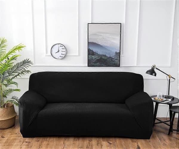 Elastiske sofatrekk, universelt sofatrekk for sofa med armlener (Svart, 1-seter)