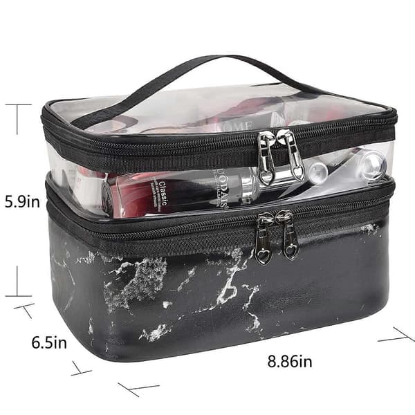 Makeup Tasker Dobbelt Lag Rejse Kosmetik Tasker Makeup Organizer Toilet Tasker (Sort marmor)