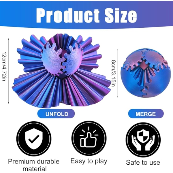 3D-printad Kugglagerboll Fidget, Gearsphere - Den Steampunk Virvlande Underverks-Fidgeten, Kugglagerboll Fidget Leksak (Lila 8cm) Laser Purple