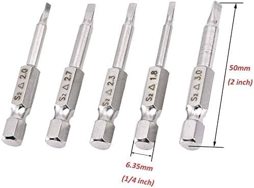 5-pack Magnetiska Skruvmejselbits Set S2 Stål 1,8mm, 2mm, 2,3mm, 2,7mm, 3mm, 6,35mm Hex Skaft
