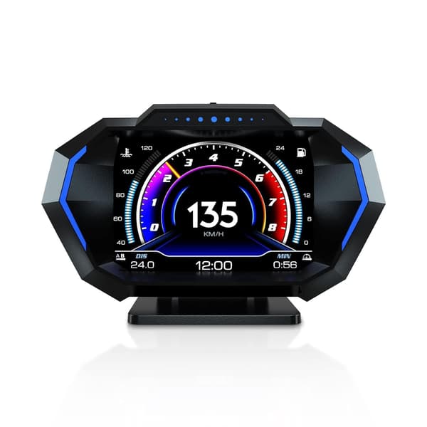 Bil head-up display, multifunksjons LCD-skjerm, vinklet OBD+GPS dashbord