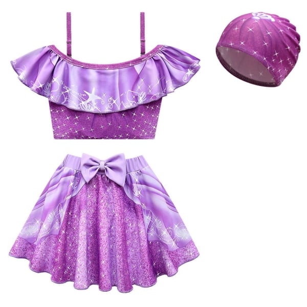 Barnsnövit prinsessan Aurora Ariel Girls Set Baddräkt Bikini Baddräkt Rapunzel Swim Skirt A+ Swim Cap 100