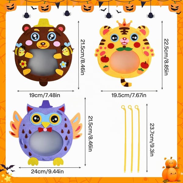 3-delt dyrelanterne-sæt: Ugle, tiger, bjørn DIY lanterne-sæt til Halloween, Mortensaften, jul