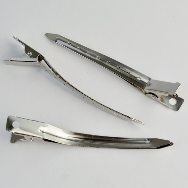 24 Pakker Andenebbklemmer, 8,9 cm Rustfrie Metall Alligator Krøllklemmer med Hull for Hårstyling, Hårfarging, Sølv