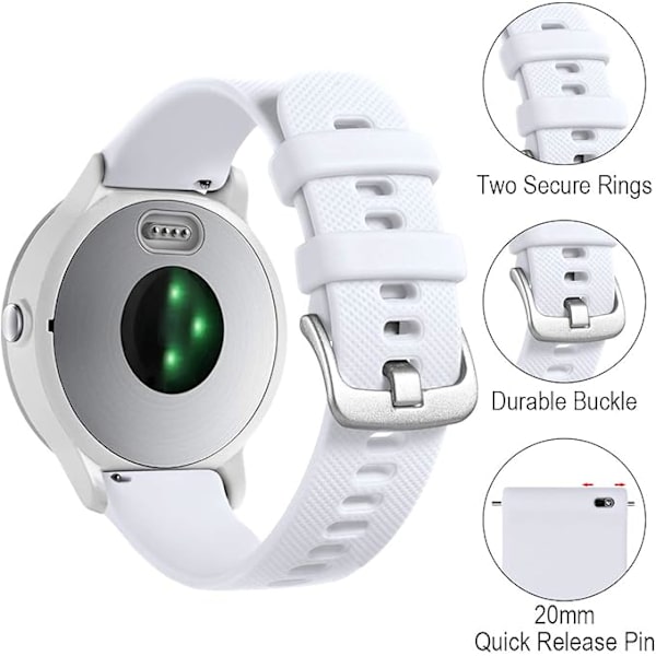 20 mm rem til Garmin Vivoactive 3/3 Music/Venu/Venu 2 Plus/sq/sq 2/Forerunner 245/645/55, blød silikone udskiftningsrem til ur