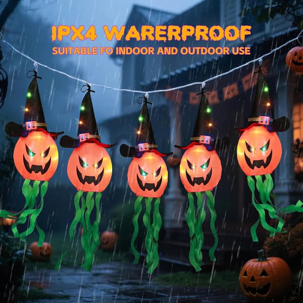 Halloween utendørsdekorasjoner, utendørslys, IP44 vanntette Halloween gresskarlys, 5 gresskarlys