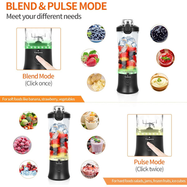 Bärbar Blender Smoothie Maker, 600ml Personlig Blender, 150W Mini Blender USB Laddningsbar med 6 Blad