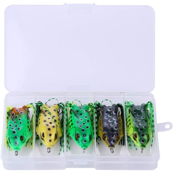 5 stk. Topwater Frø Lokkemad, Frø Fiskelokkemad Bløde Fiskekroge, Hul Krop 3D Øjne Frø Lokkemad Ukrudtsfri Swimbait med Krog