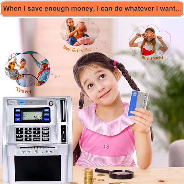Pounds Version Elektronisk ATM Opsparingsbank Digital Pengeboks Maskine, Elektronisk Pengekasse, Stemmeprompt, Møntgenkendelse Silver black