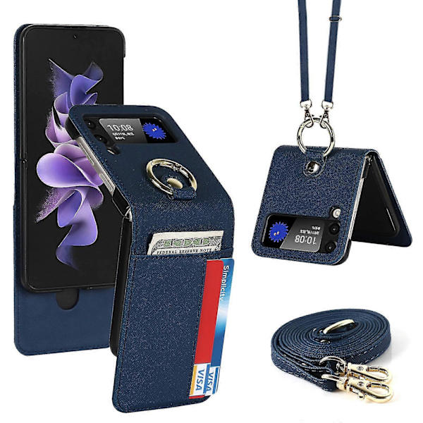 Lompakkokotelo Yhteensopiva Samsung Galaxy Z Flip 4:n kanssa, PU-nahkakansi crossbody-kaulanauhalla ja rengaspidikkeellä