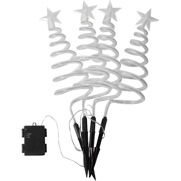 Julgransspiral med ljusslinga - Batteridriven trädgårdsdekoration - Set om 4 (Kallvit)