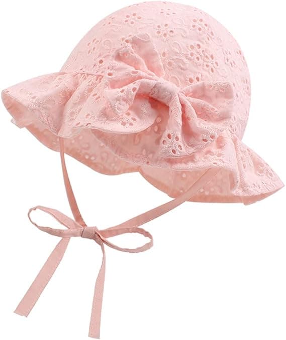 Solhat til spædbørn med broderede blomster, spædbarns bøllehatte, sommerhat til små piger pink M