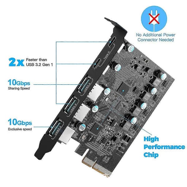 Supersnabbt 20gb Pcie Usb 3.2 Expansionskort 5 Portar Usb-a Typ C För Windows