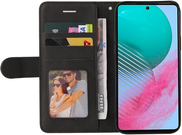 Samsung Galaxy A05S Fodral Geometrisk, Stötsäkert Plånboksfodral PU Läder med Kortfack Vikbart Ställ - Svart