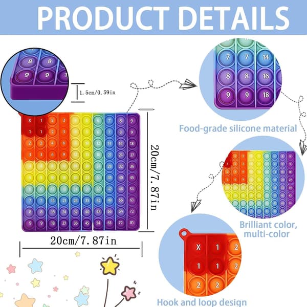 Push Bubbles-leksak 2-i-1 Fidget Toys Multiplikationstabell 20x20cm