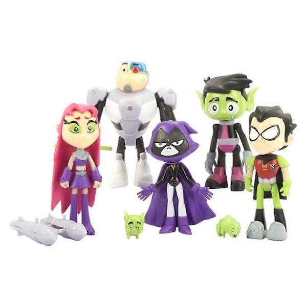7-pack Teen Titans Go Robin Cyborg Beast Boy Raven Modelldocka Actionfigur Leksak Barnpresent
