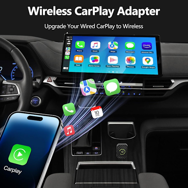Trådlös Carplay-adapter för iPhone, Plug and Play med låg latens, Trådlös Carplay för bilar från 2016 och iPhone iOS 10+ (guld)