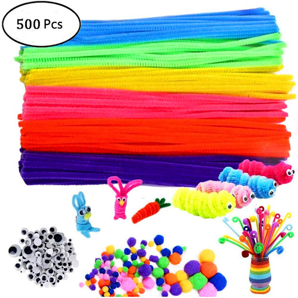 DIY-pysselkit - stora paket med piprensare, flerfärgade pomponer, rörliga ögon för DIY-pysseldekoration