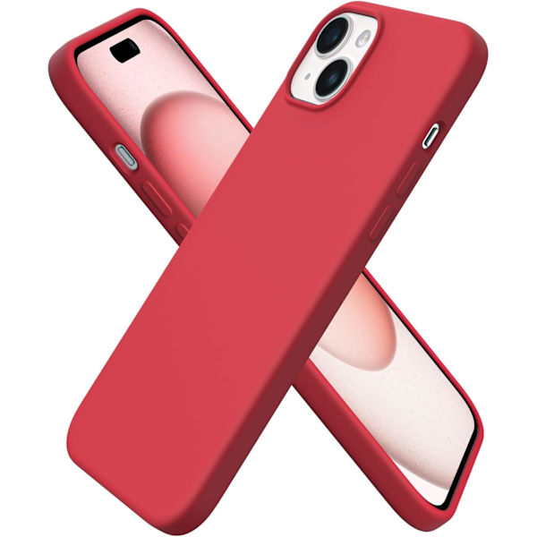 iPhone 15 Plus Skal 6.7\", Tunt Flytande Silikon 3 Lager Fullt Täckande Mjuk Gel Gummi 15 Plus iPhone Skal 6.7 tum - Röd