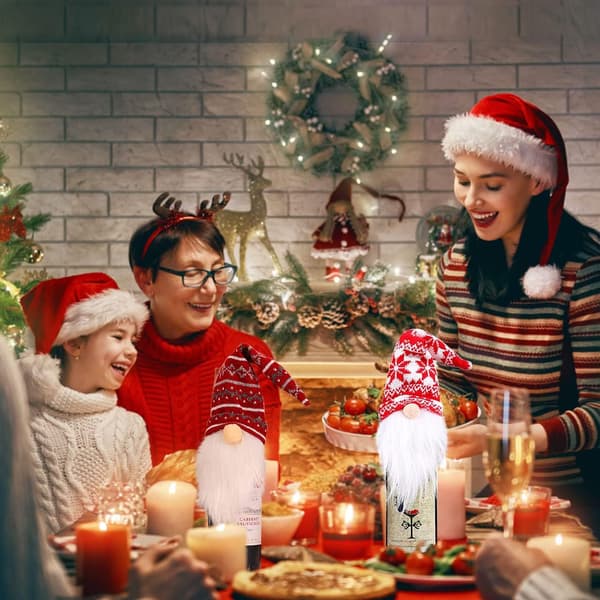 Julevinflaskedeksel, 3 stk. Julevinflaskeposer, Vinflaskedekseldekorasjon, Hjemmemiddagsbordekorasjon til julefester