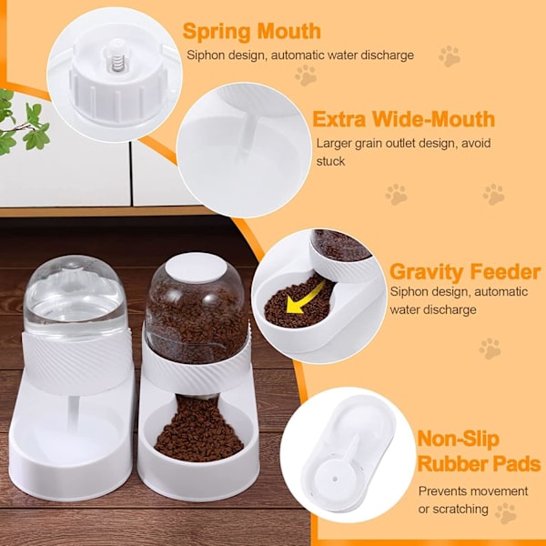 Automatisk husdjursmatare dispenser set - 2L utomhus husdjursmat och vattendispenser flaskor för hund, katt, vit automatisk husdjursmatare