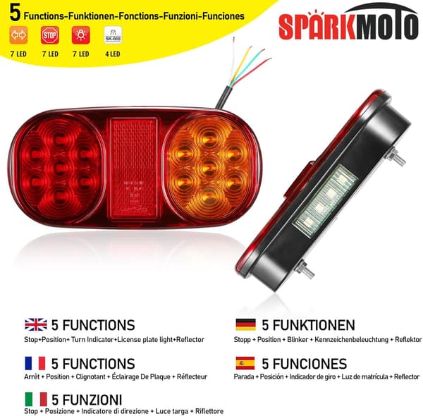 To bageste LED-positionslys til trailer, 12V LED-trailerlys, P67 vandtæt, ECE- og EMC-certificeret.