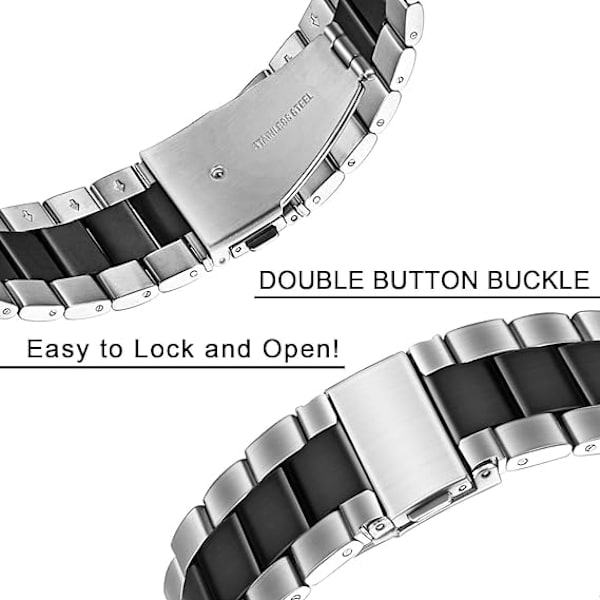 Kompatibel med HUAWEI WATCH GT4 46mm rem, Quick Release udskiftningsrem i rustfrit stål, sølv-sort (værktøj ikke inkluderet)