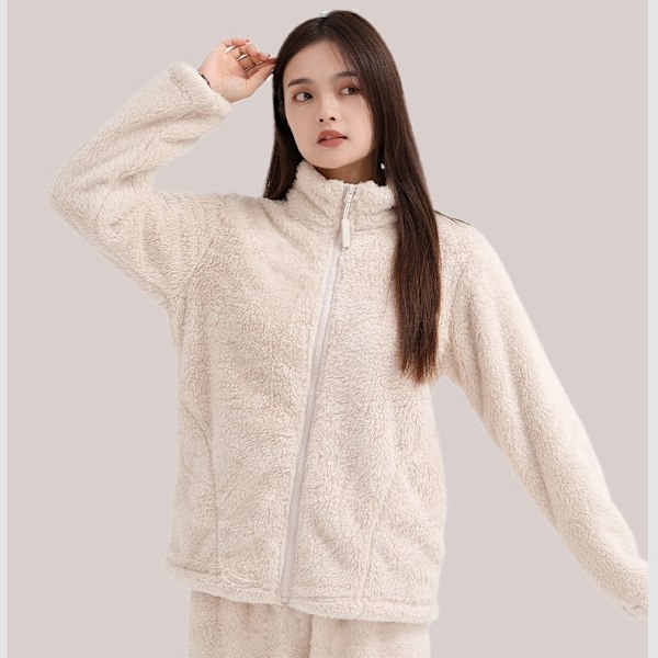 Kvinnors fluffiga pyjamas set kvarts dragkedja fleece 2 delar Sherpa pullover byxor set fuzzy sovkläder, rosa S (80 catties - 110 catties)